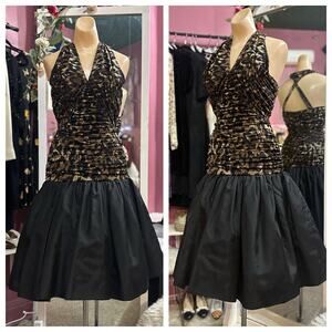 Vintage 80s Lillie Rubin Party Formal Mini Swing Dress Halter Rockabilly XS